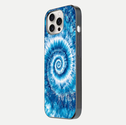 Blue Galaxy Wave Glass Case for iPhone 15 Pro Max side-angle image showing wave ripple art and glass gloss