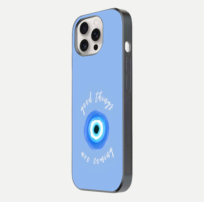 Bright Future Ahead Glass Case for iPhone 15 Pro Max side-angle image displaying edge smoothness and reflective surface