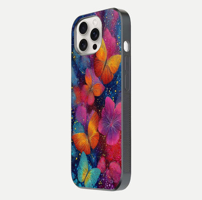 Butterfly Dream Mist Glass Case for iPhone 15 Pro Max side-angle image showing soft gradient and reflective glow