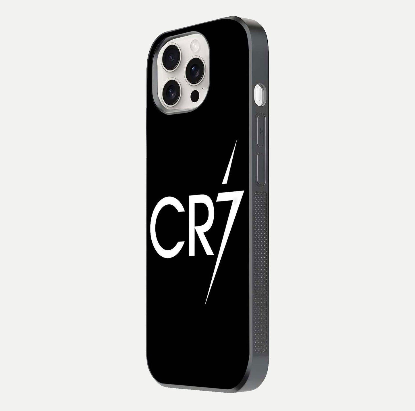 CR7 Elite Strike Glass Case for iPhone 15 Pro Max side-angle image showing polished edges and vibrant design