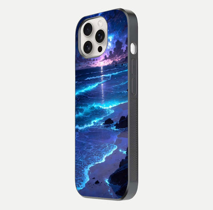 Classic Damn Look Glass Case for iPhone 15 Pro Max side-angle photo showing shine texture and curve reflection