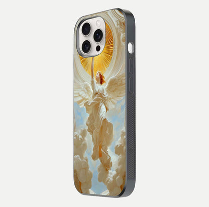 Divine Light Angel Glass Case for iPhone 15 Pro Max side-angle image capturing reflection shine and edge finish