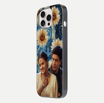 Eternal Love Story Glass Case for iPhone 15 Pro Max side-angle photo showing curved edges and polished surface
