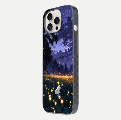 Firefly Meadow Magic Glass Case for iPhone 15 Pro Max side-angle image capturing glow reflection and fine texture