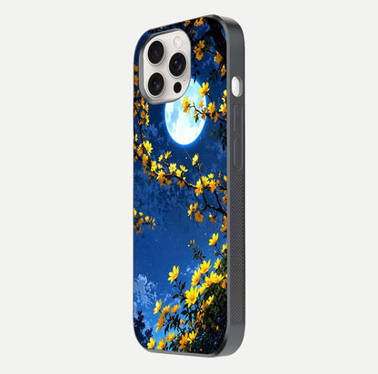 Golden Night Glow Glass Case for iPhone 15 Pro Max side-angle image showing reflection clarity and elegant golden tone