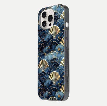 Golden Wave Luxe Glass Case for iPhone 15 Pro Max side-angle image showing reflection clarity and polished finish