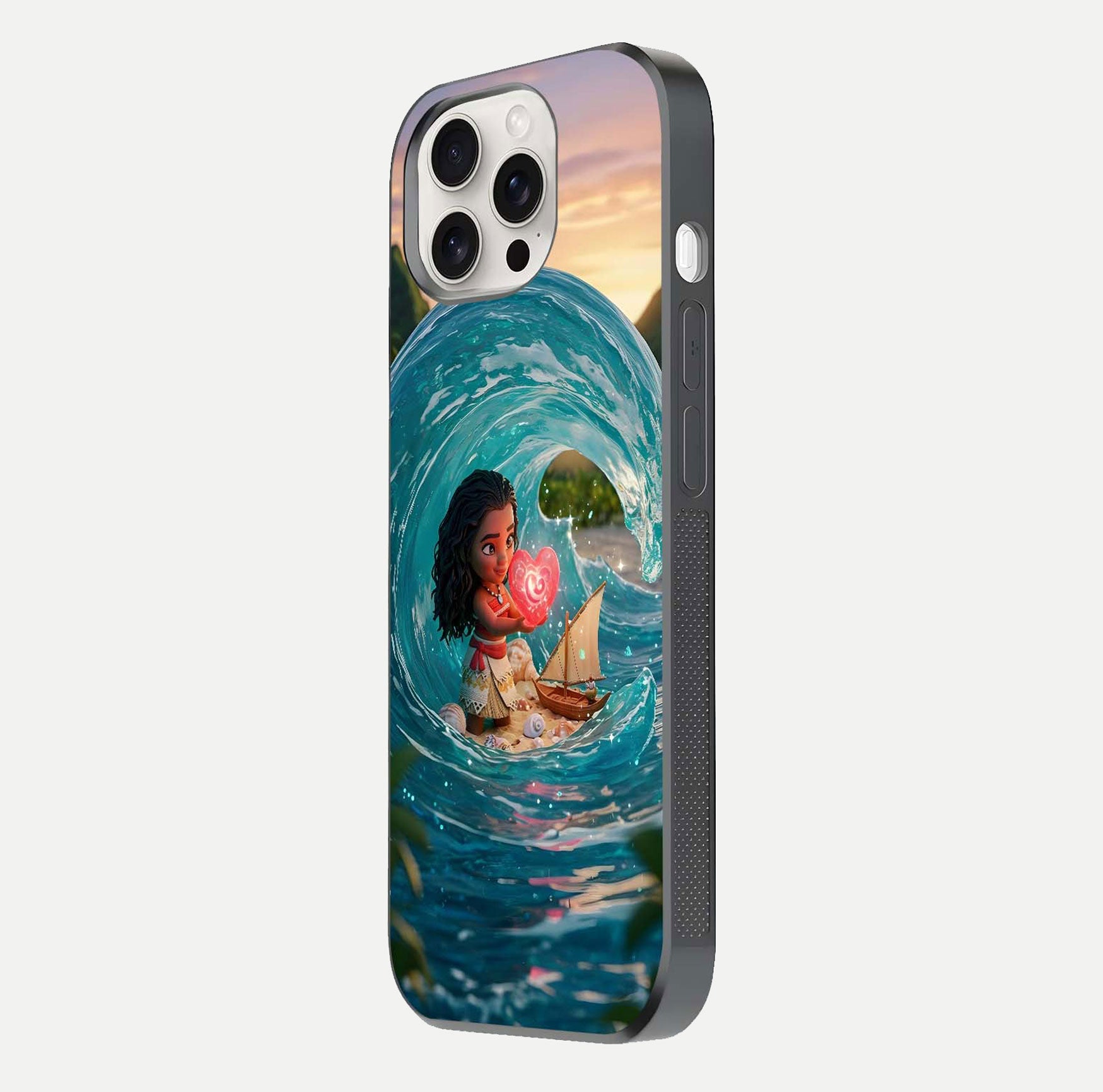 Heart of Ocean Glass Case for iPhone 15 Pro Max side-angle image showing reflection clarity and deep ocean texture