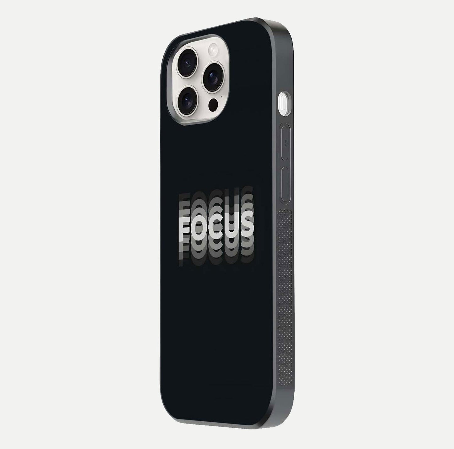 Mono Focus Vision Glass Case for iPhone 15 Pro Max side-angle image showing smooth reflection and minimal tones