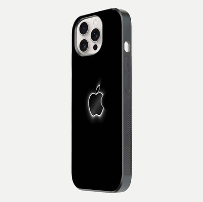 Neon Apple Glow Glass Case for iPhone 15 Pro Max side-angle image showing light reflection and glow effect