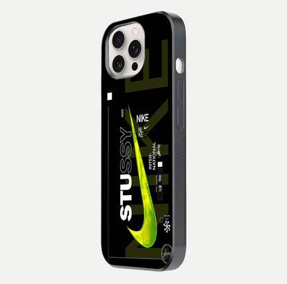 Neon Street Edition Glass Case for iPhone 15 Pro Max side-angle image showing reflection depth and modern tones