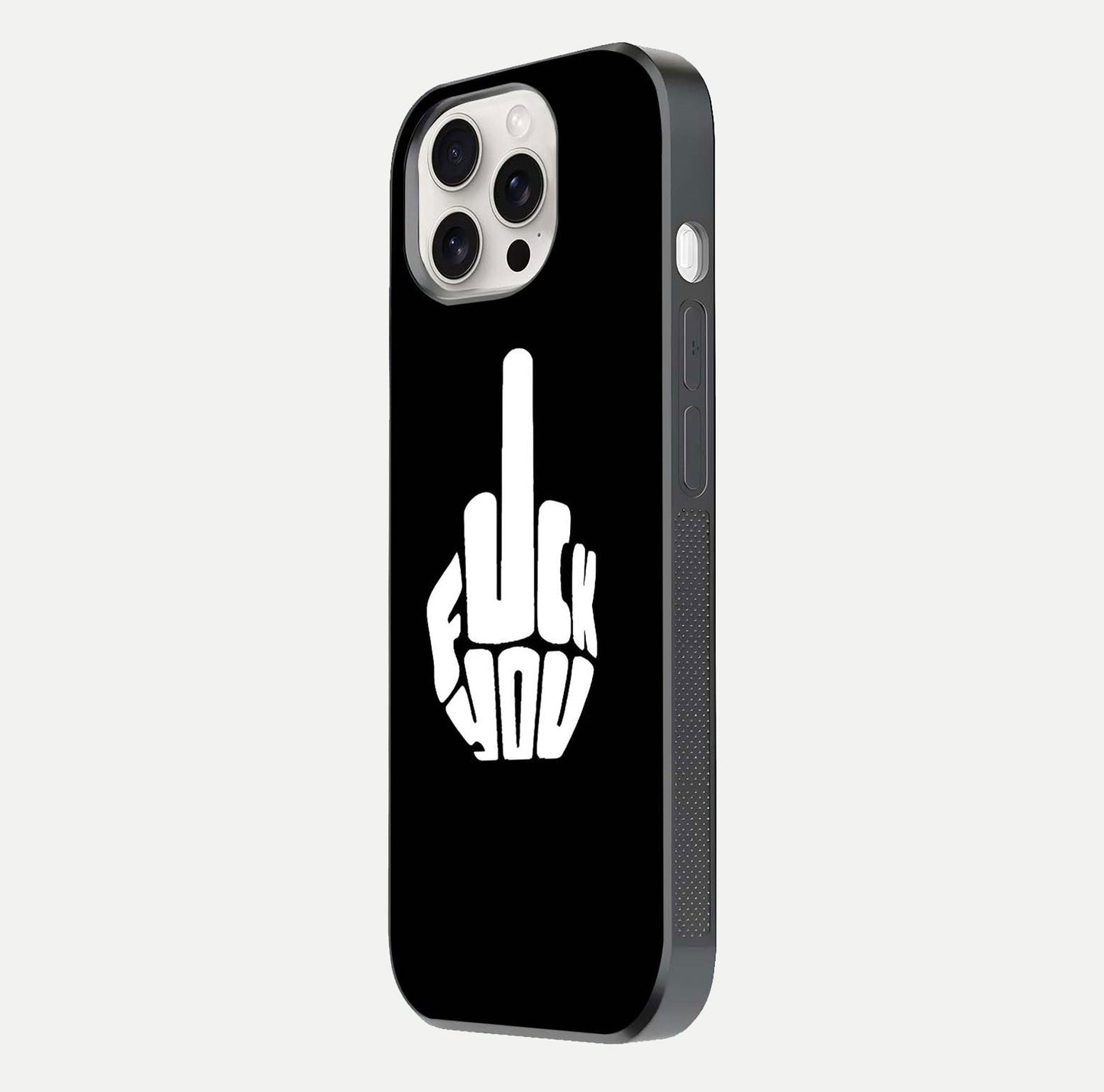 Rebel Mode On Glass Case for iPhone 15 Pro Max side-angle image showing reflection, edge detail, and text clarity