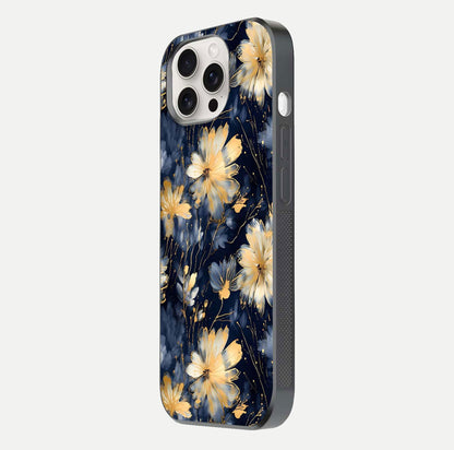 Royal Petal Dream Glass Case for iPhone 15 Pro Max side-angle image showing smooth edges and royal bloom details