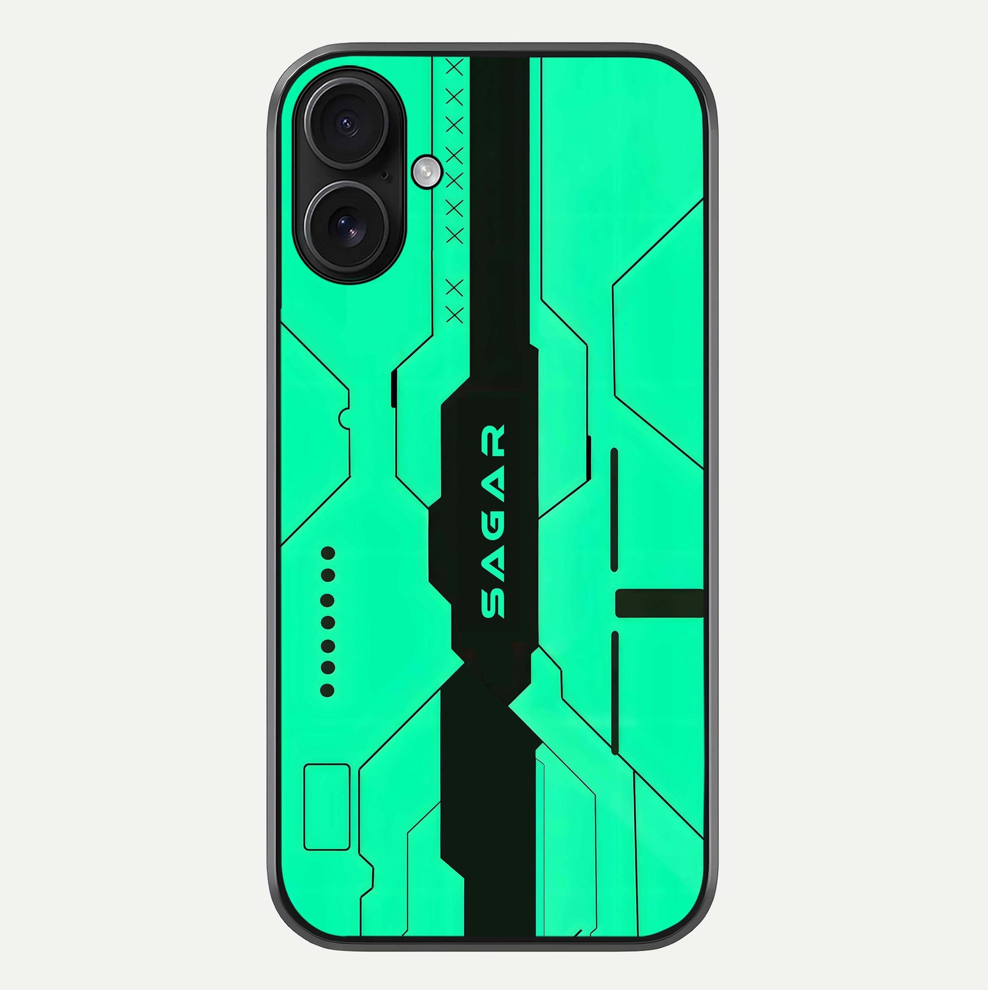 Aqua Tech CYBERPUNK Custom Name Glass Case For iPhone 16 by Custom World