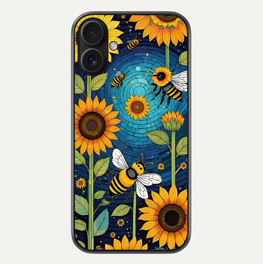 Bees & Sunflowers Glass Case For iPhone 16 by Custom World