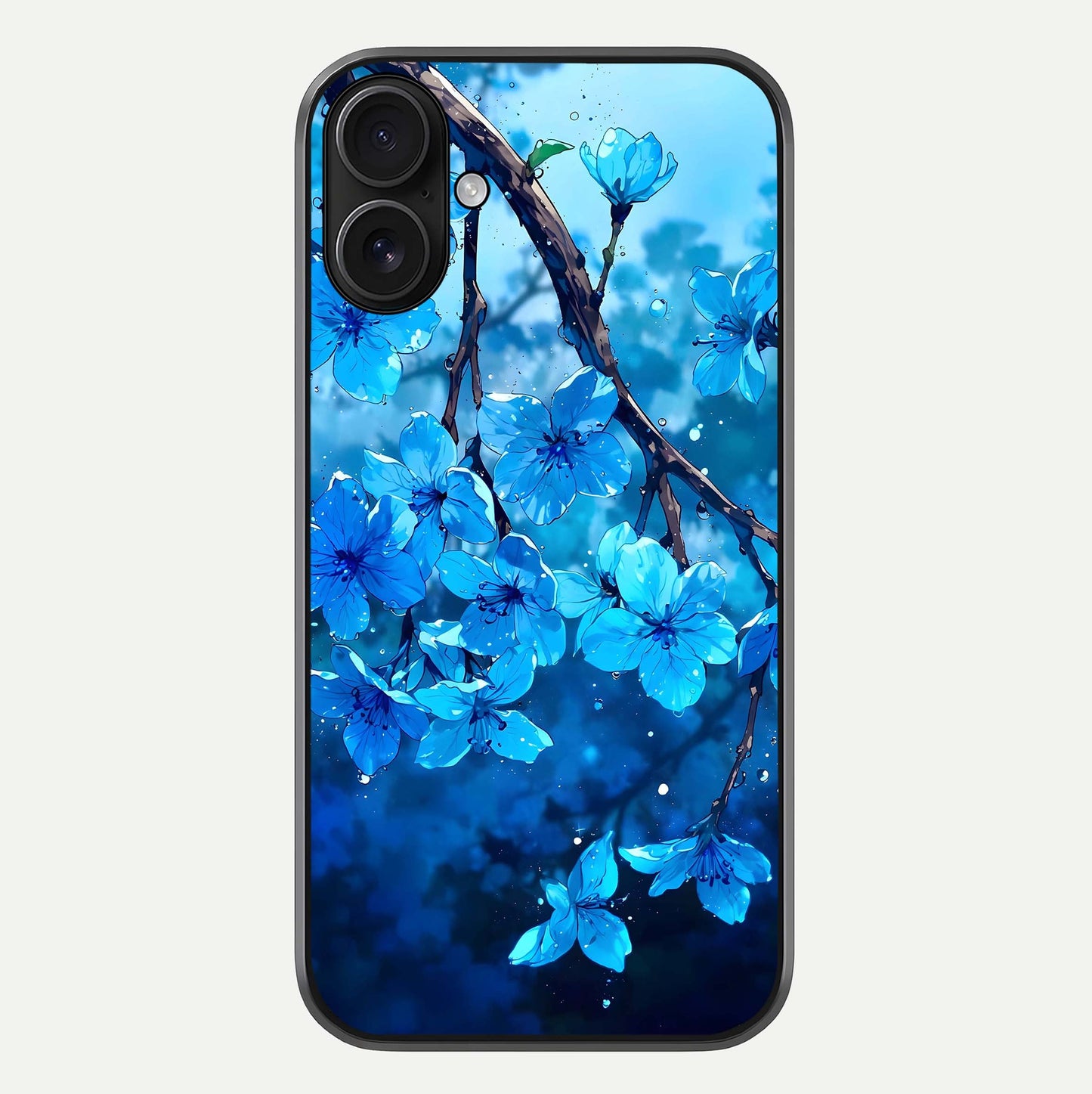 Blue Blossoms Branch Glass Case For iPhone 16 by Custom World