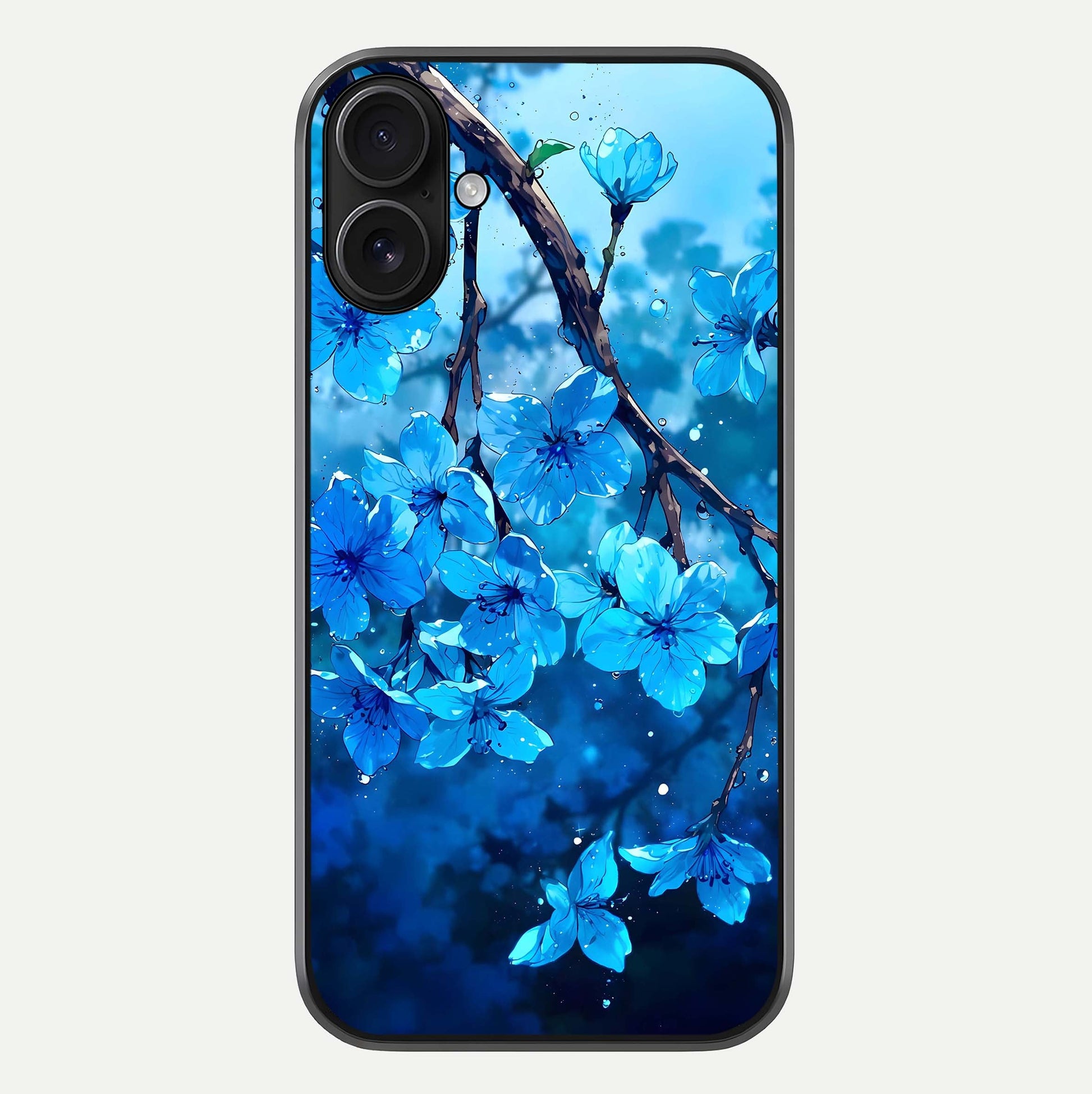 Blue Blossoms Branch Glass Case For iPhone 16 by Custom World