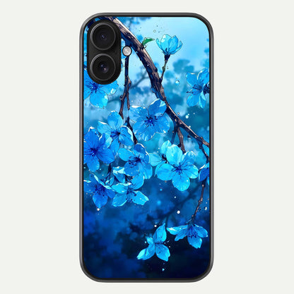 Blue Blossoms Branch Glass Case For iPhone 16 by Custom World