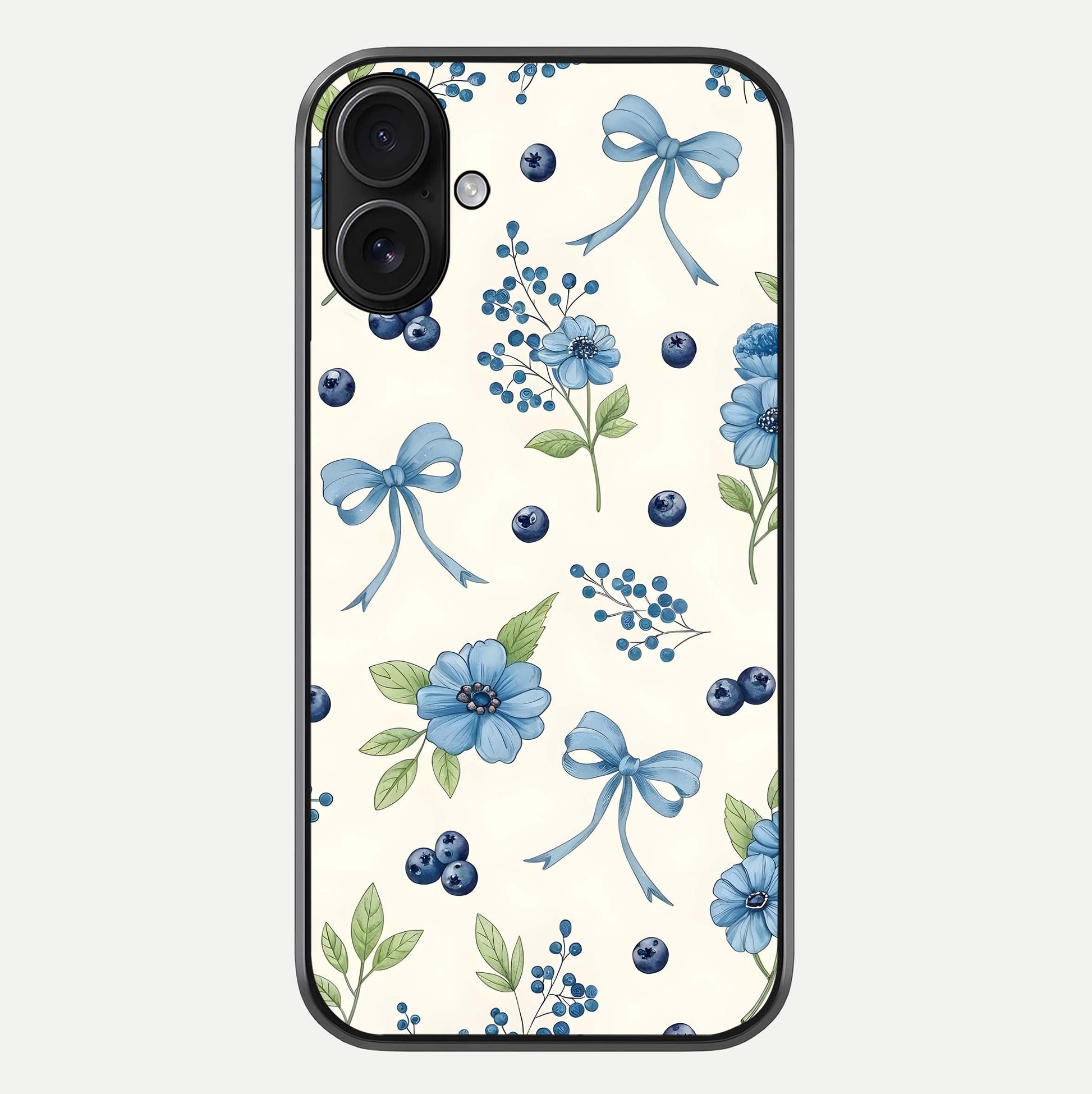 Blue Flower & Bow Glass Case For iPhone 16 by Custom World