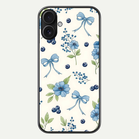 Blue Flower & Bow Glass Case For iPhone 16 by Custom World