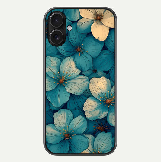 Blue Shade Floral Glass Case For iPhone 16 by Custom World