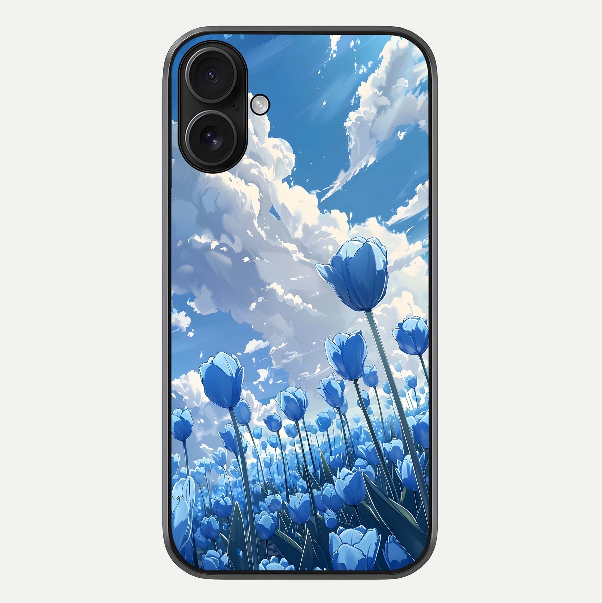 Blue Tulip Clouds Glass Case For iPhone 16 by Custom World