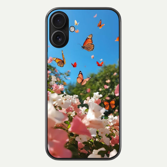 Butterflies In Bloom Sky Glass Case For iPhone 16 by Custom World