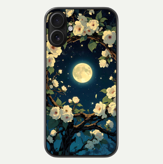Celestial Moon & Flower Glass Case For iPhone 16 by Custom World