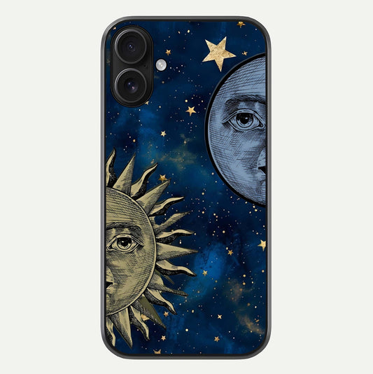 Celestial Moon With Sun Glass Case For iPhone 16 by Custom World