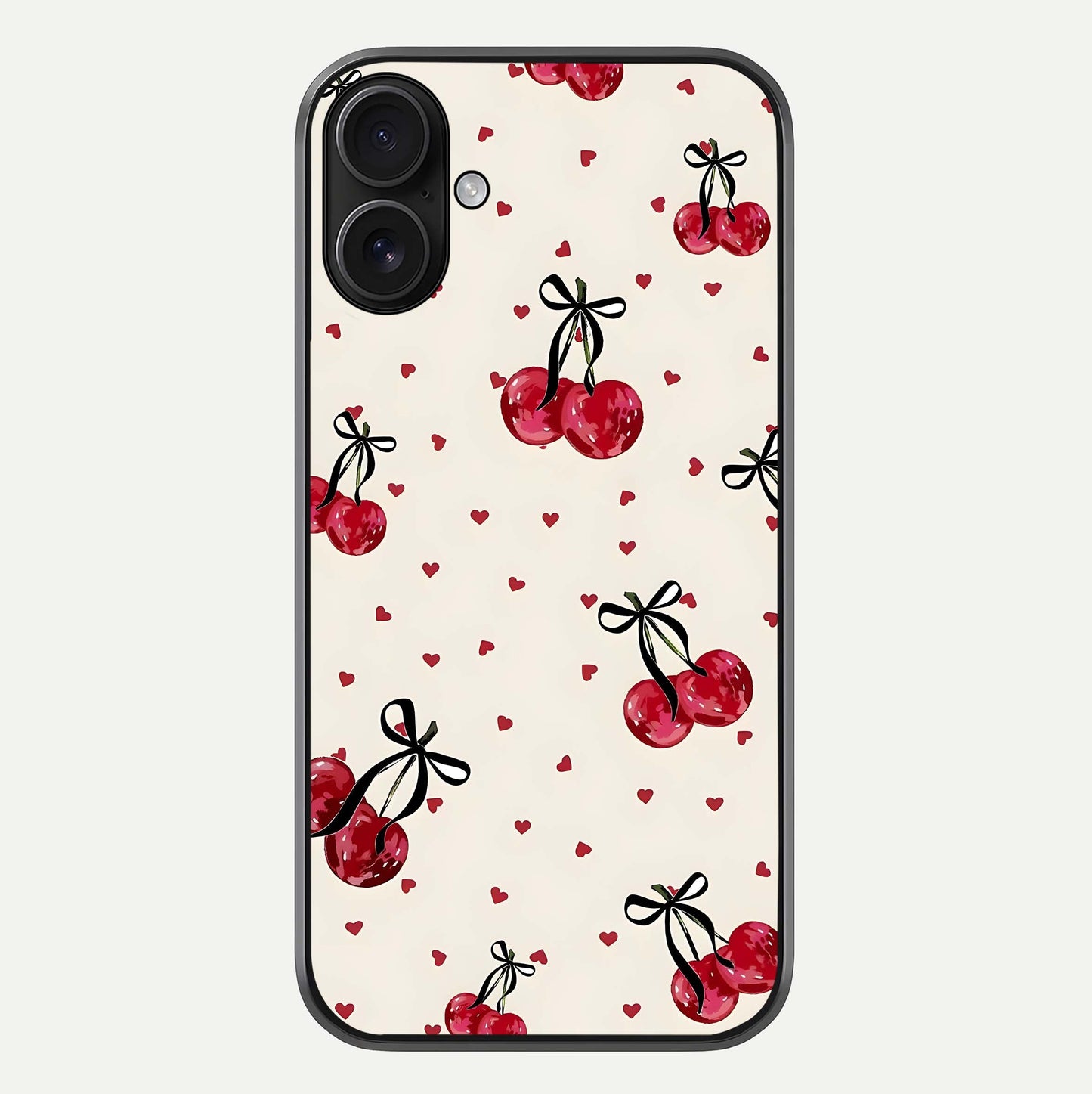 Cherry Heart Bow Glass Case For iPhone 16 by Custom World