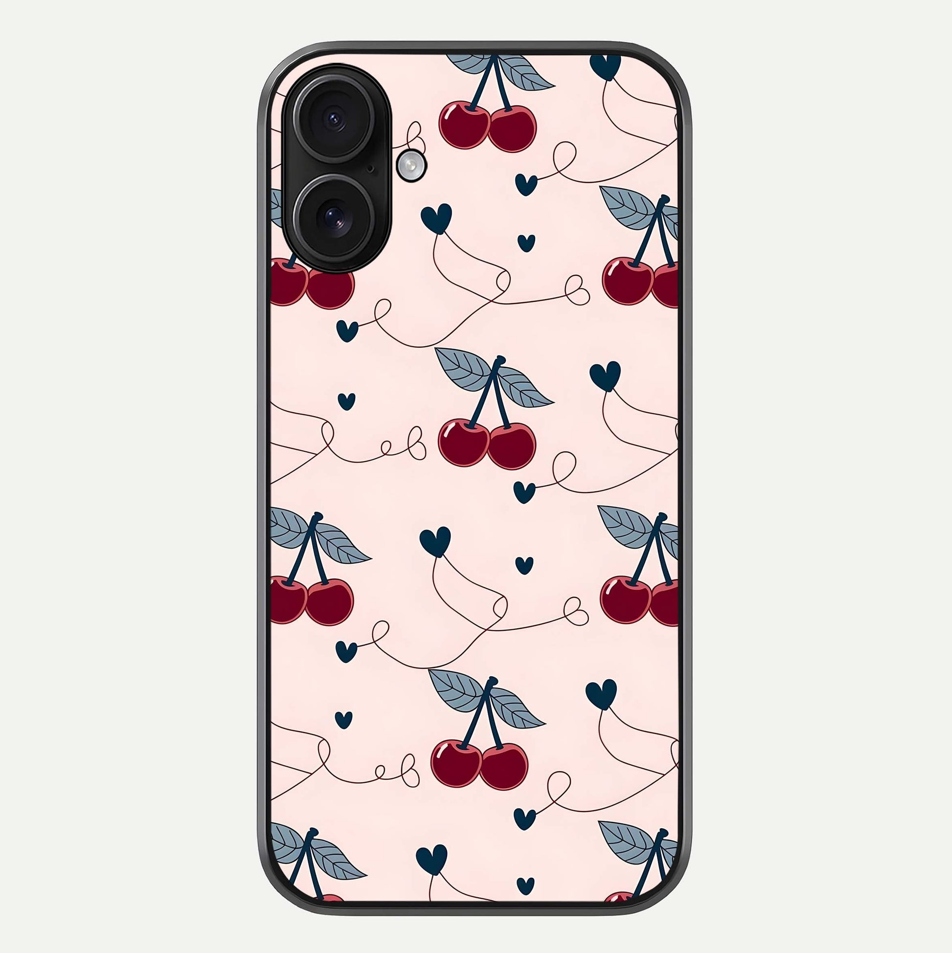 Cherry Heart Line Glass Case For iPhone 16 by Custom World