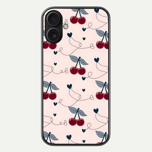 Cherry Heart Line Glass Case For iPhone 16 by Custom World