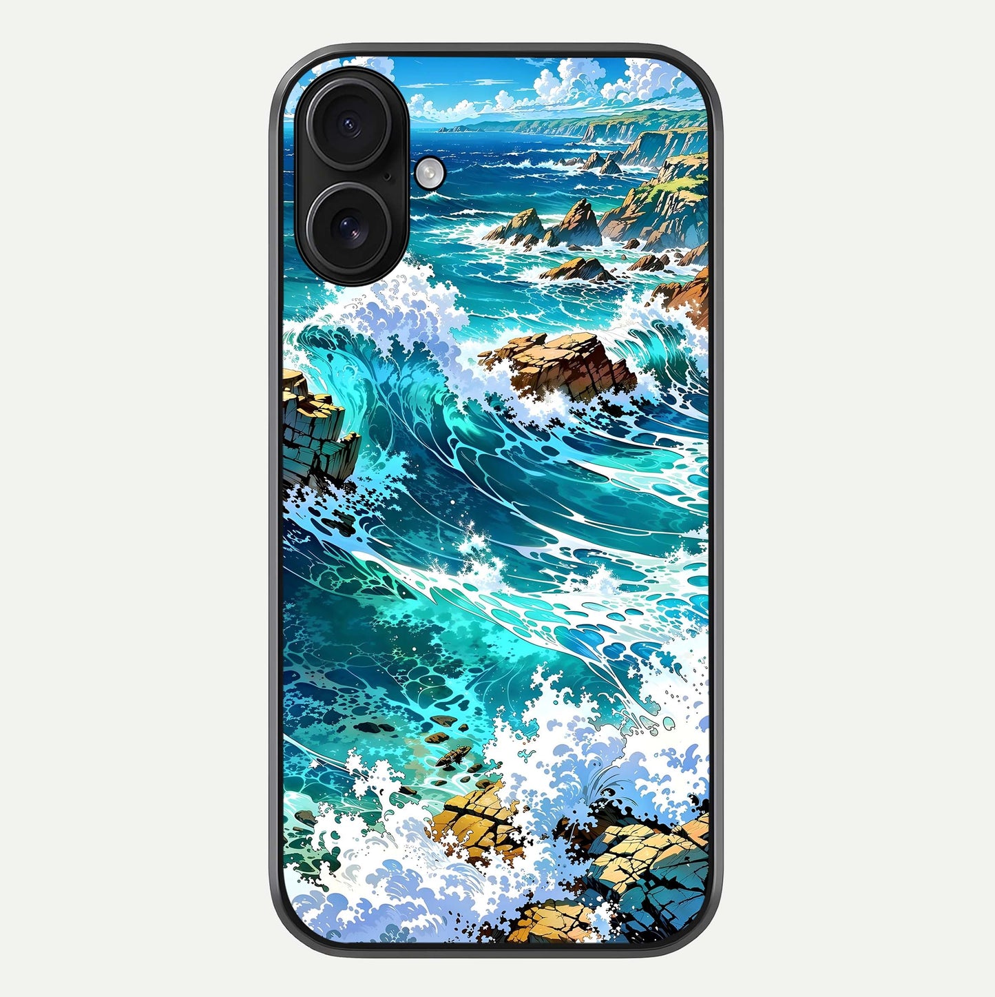 Coastal Blue Waves Glass Case For iPhone 16 by Custom World