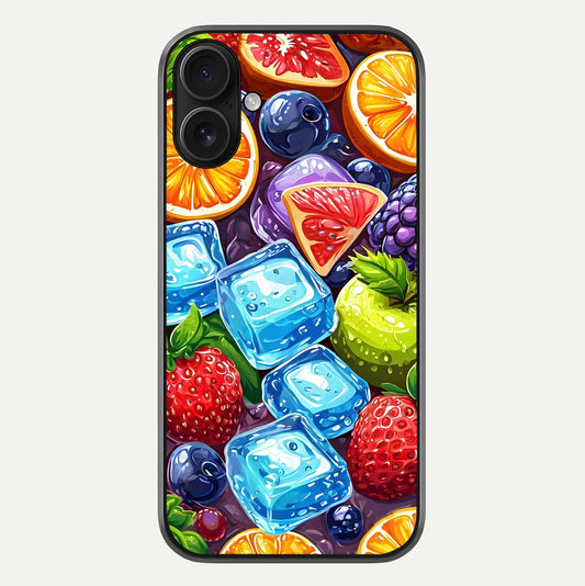Colorful Fruits With Ice Glass Case For iPhone 16 by Custom World