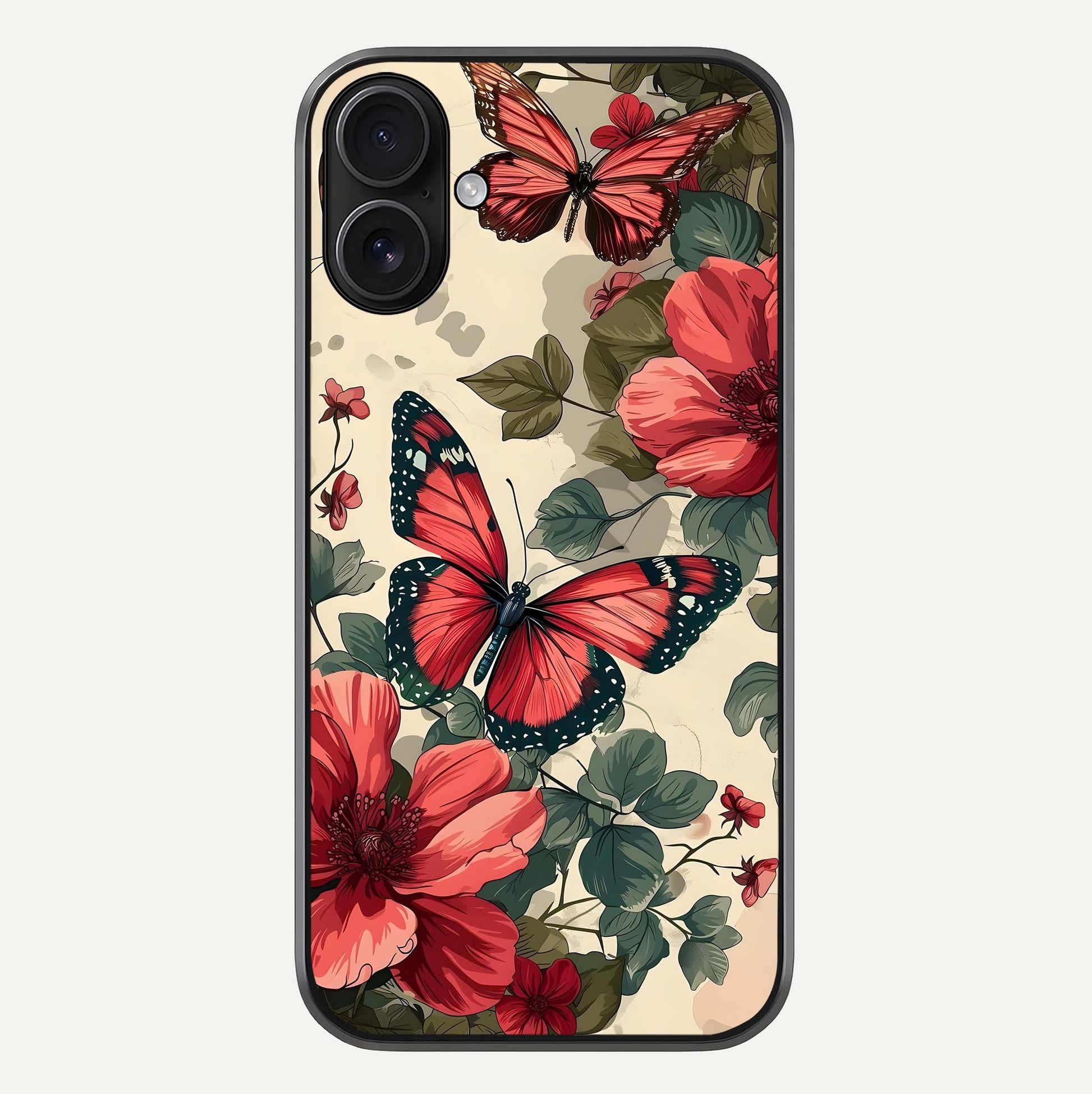 Crimson Butterfly Garden Glass Case For iPhone 16 by Custom World