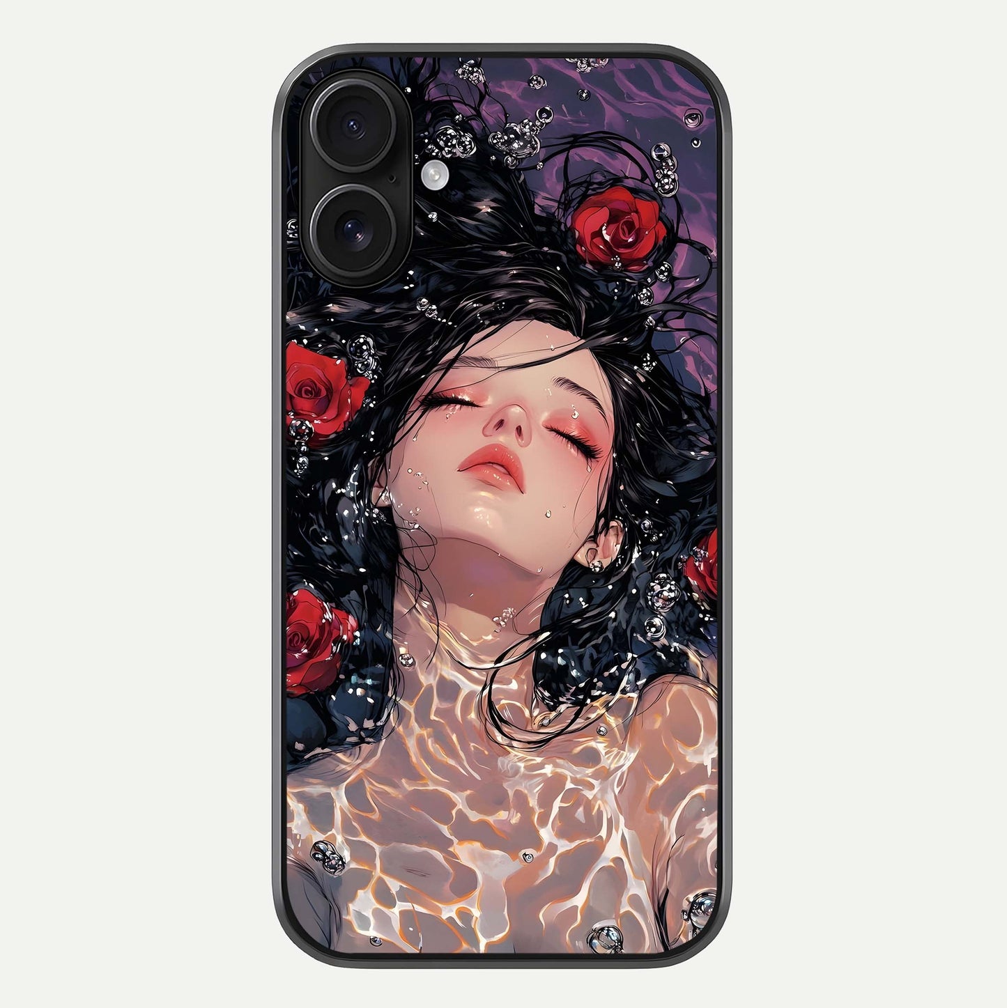 Crimson Rose Serenity Glass Case For iPhone 16 by Custom World