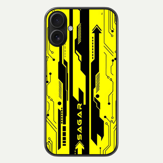 Electric Pulse CYBERPUNK Custom Name Glass Case For iPhone 16 by Custom World