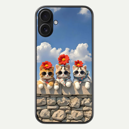 Floral Kitty Squad Glass Case For iPhone 16 by Custom World