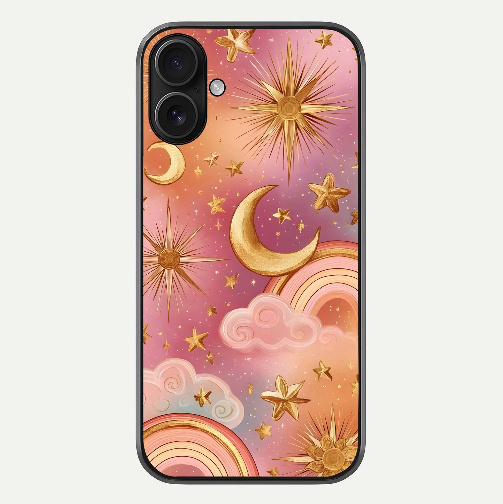 Golden Celestial Dreams Glass Case For iPhone 16 by Custom World