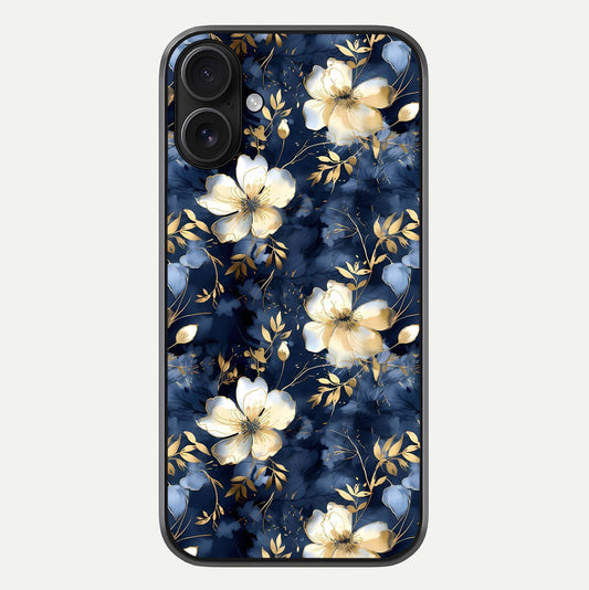 Golden Midnight Bloom Glass Case For iPhone 16 by Custom World