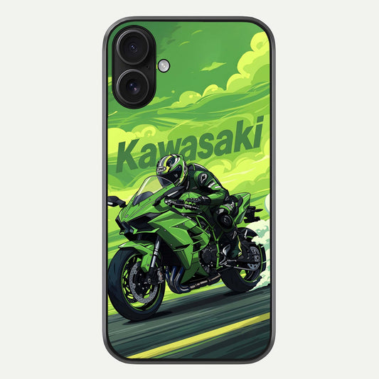 Green Kawasaki Glass Case For iPhone 16 by Custom World