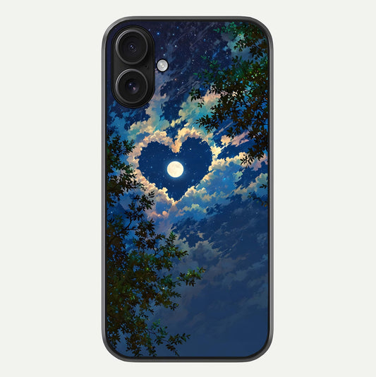 Heart With Moon Sky Glass Case For iPhone 16 by Custom World