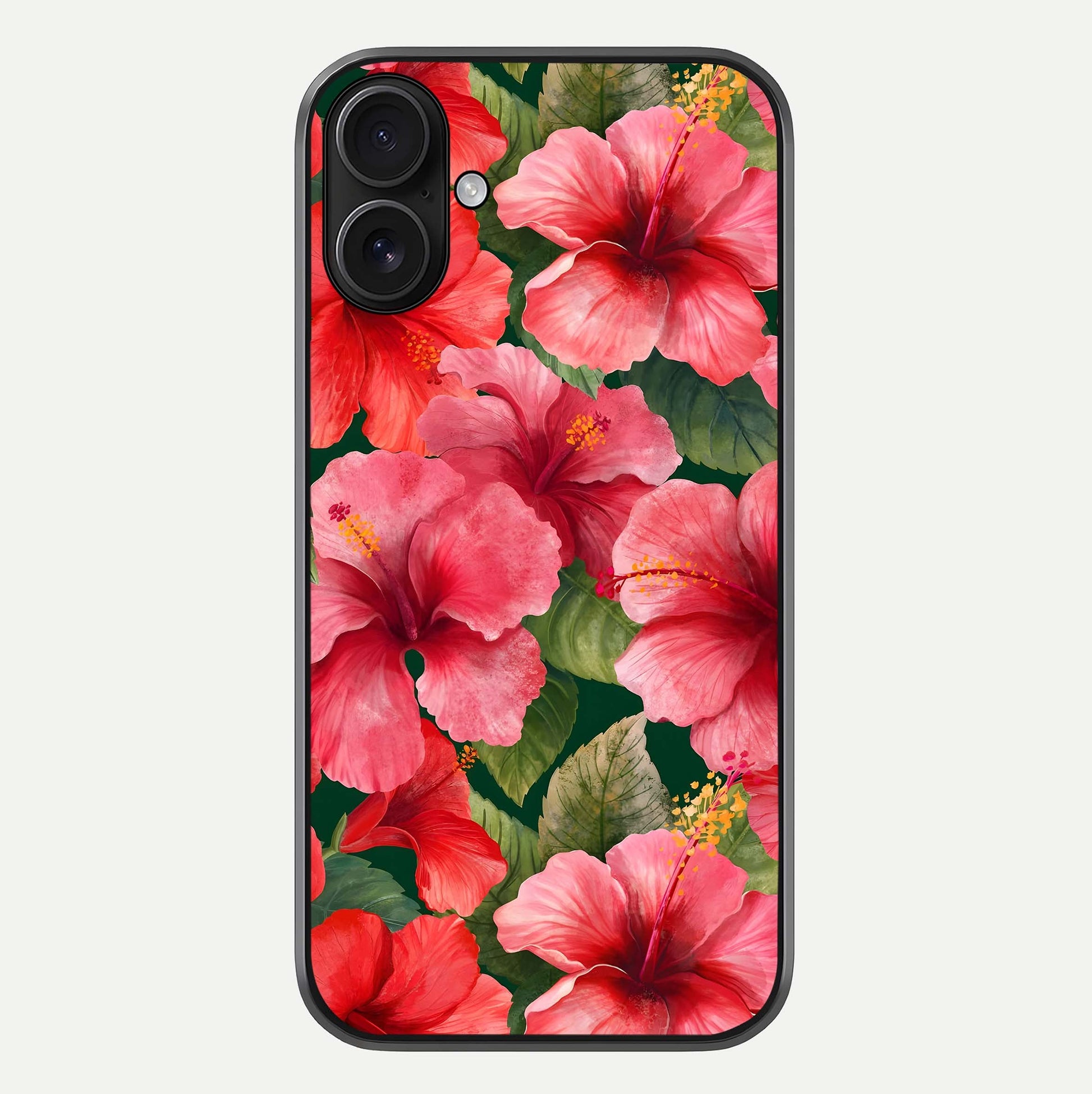 Hibiscus Pattern Glass Case For iPhone 16 by Custom World