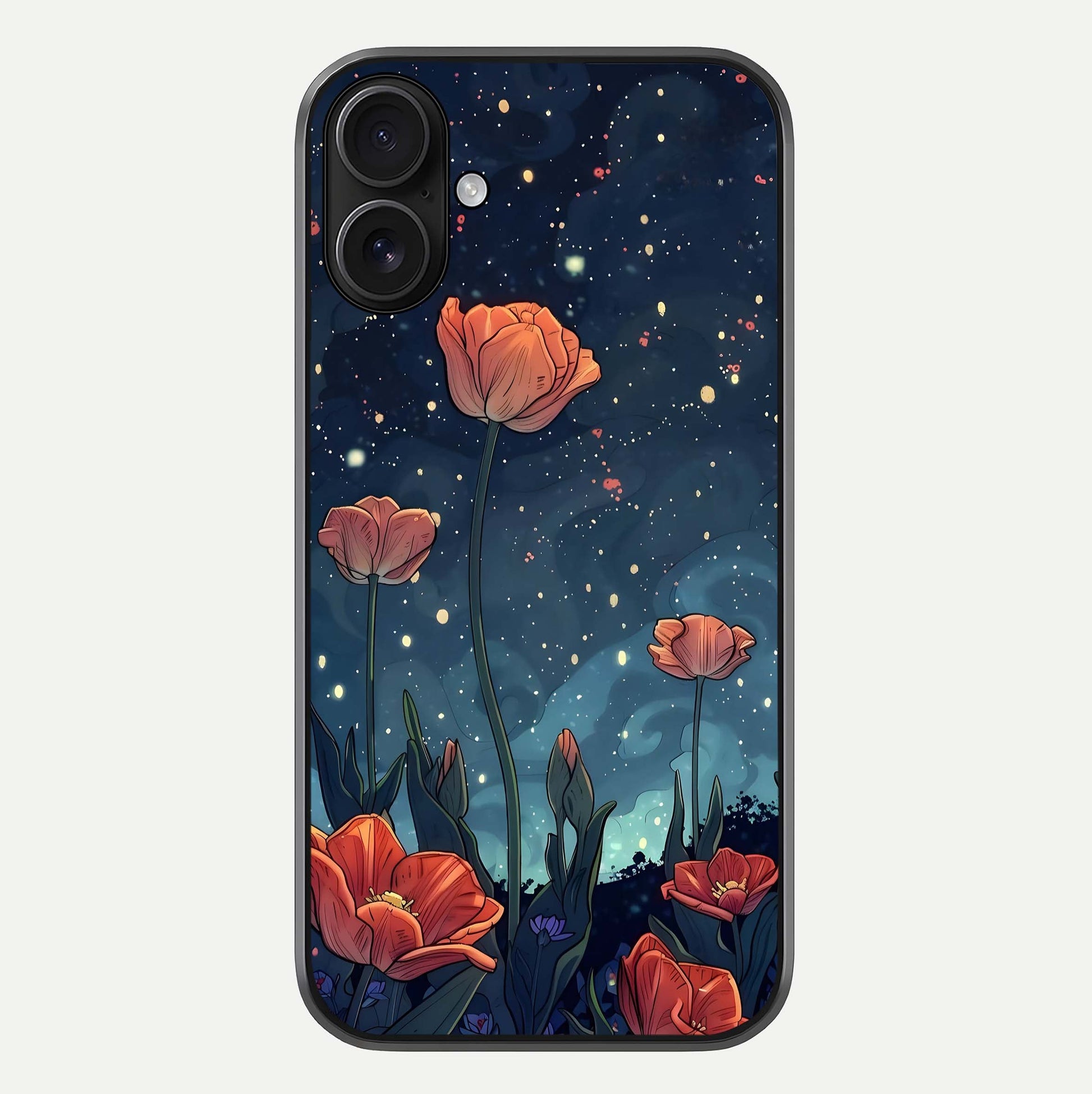 Midnight Tulip Glow Glass Case For iPhone 16 by Custom World