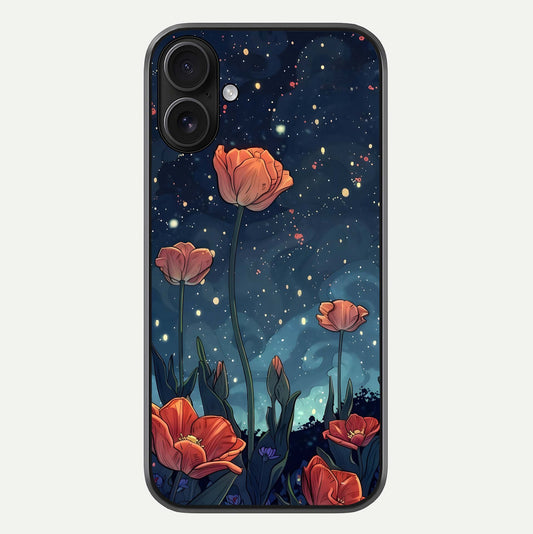 Midnight Tulip Glow Glass Case For iPhone 16 by Custom World