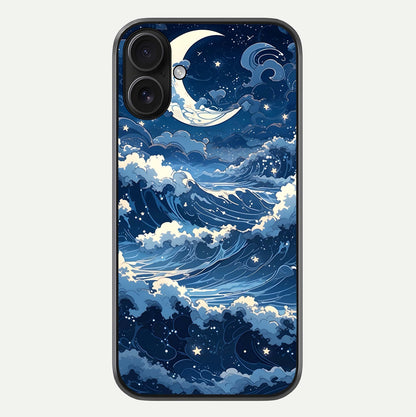 Ocean Moon Waves Glass Case For iPhone 16 by Custom World