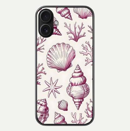 Pink Shells Outline Glass Case For iPhone 16 by Custom World