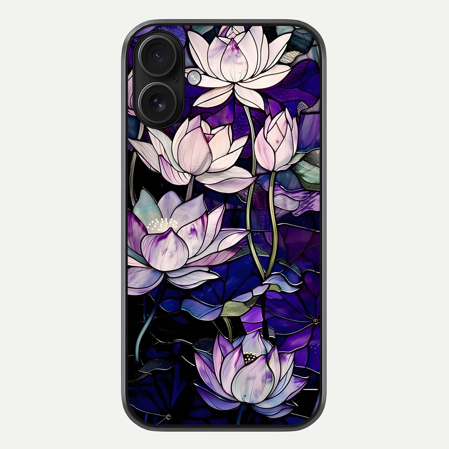 Purple Lotus Pattern Glass Case For iPhone 16 by Custom World