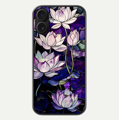 Purple Lotus Pattern Glass Case For iPhone 16 by Custom World