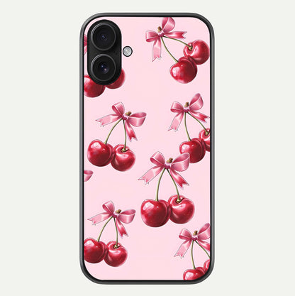 Red Cherries Pattern Glass Case For iPhone 16 by Custom World