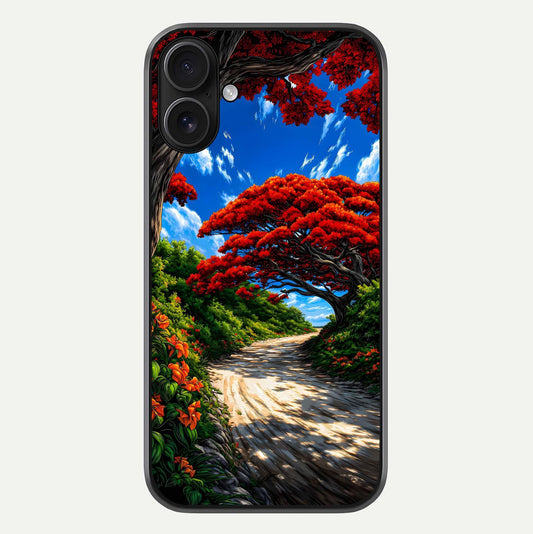 Red Trees Pathway Glass Case For iPhone 16 by Custom World